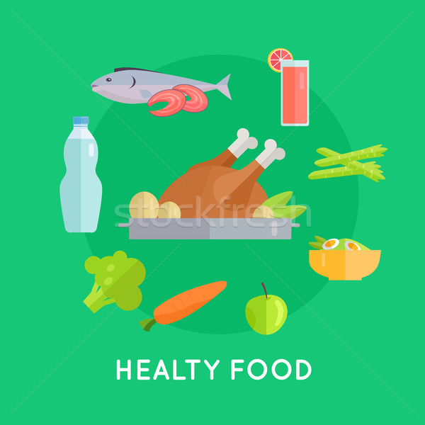 Alimentos saludables vector estilo pollo peces zanahoria Foto stock © robuart