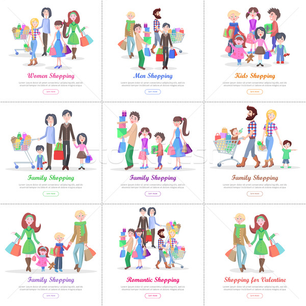 Zdjęcia stock: Rodziny · zakupy · internetowych · banery · zestaw · projektu