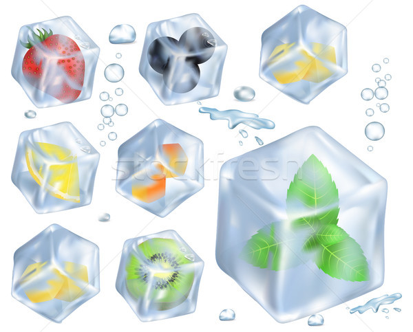 Fruits, Berries and Herb in Ice Illustrations Stock photo © robuart