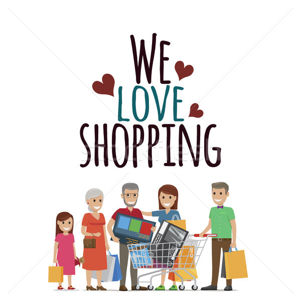 We Love Shopping Family with Purchases on White Stock photo © robuart