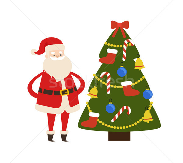 New Year Tree and Santa Claus Icon Vector Poster Stock photo © robuart