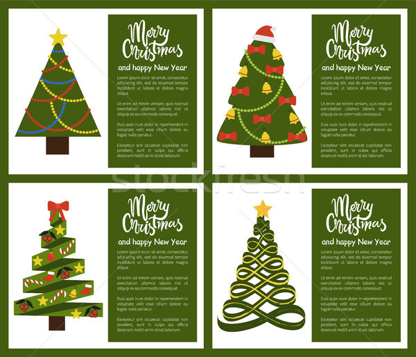 Merry Christmas and Happy New Year Poster Tree Set Stock photo © robuart
