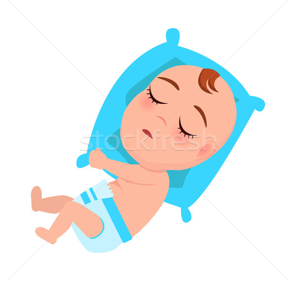 Baby Infant in Diaper Sleeps on Blue Pillow Vector Stock photo © robuart