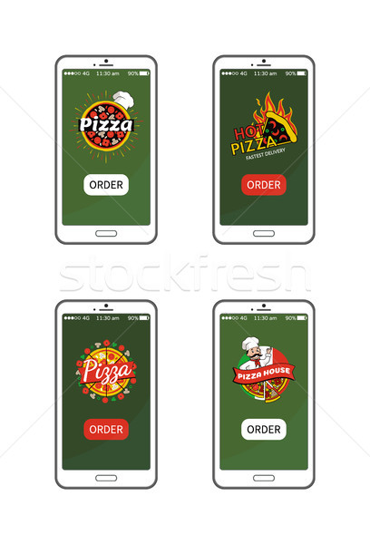 Pizza forró pizzéria gyűjtemény alkalmazás okostelefon Stock fotó © robuart