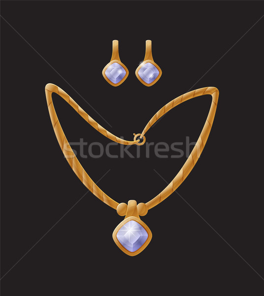 Stock photo: Earring Necklace Collection Vector Illustration