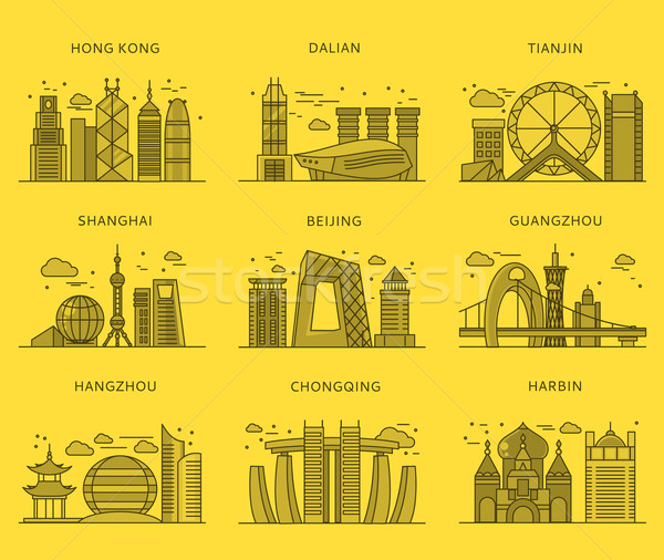 Stock photo: Icons Chinese Major Cities Flat Style