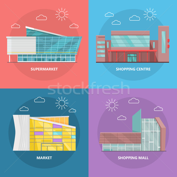 Shopping Centre Icon Set in Flat Design Stock photo © robuart