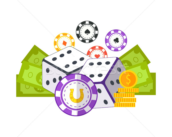 Stock foto: Glücksspiel · Vektor · Stil · Illustration · Casino-Chips · Würfel