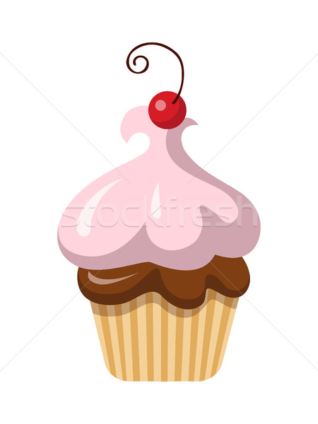 Sweets. Fruit Cupcake with Whipped Cream, Cherry Stock photo © robuart