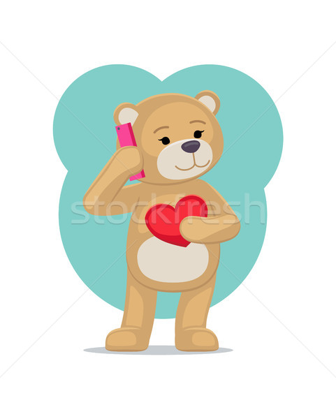 [[stock_photo]]: Peluche · ours · jouet · parler · téléphone · coeur