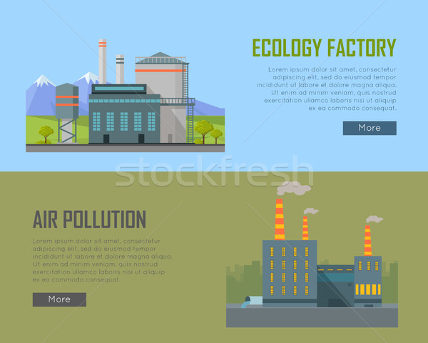 Ecologie fabrică aer poluare plantă bannere Imagine de stoc © robuart