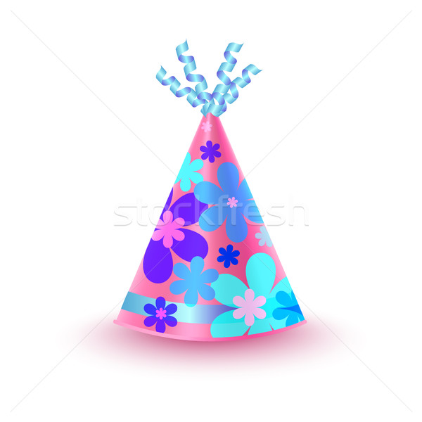 Flowery Decorated Pink Party Hat Vector Icon Stock photo © robuart