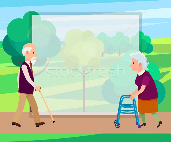 Aposentados homem caminhada vara senior mulher Foto stock © robuart