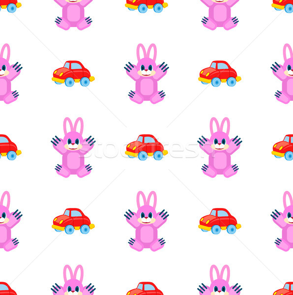 Pink Hares and Red Cars Seamless Pattern on White Stock photo © robuart