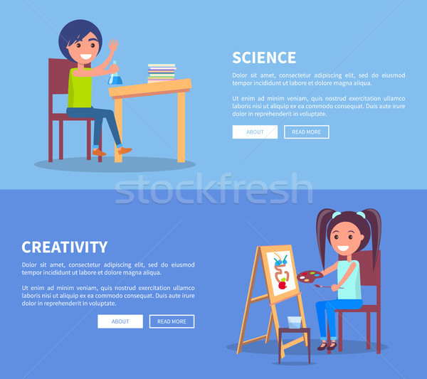 Science Creativity Posters Set with Girl and Boy Stock photo © robuart