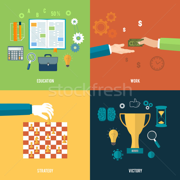 Icons for education, work, strategy, victory. Stock photo © robuart