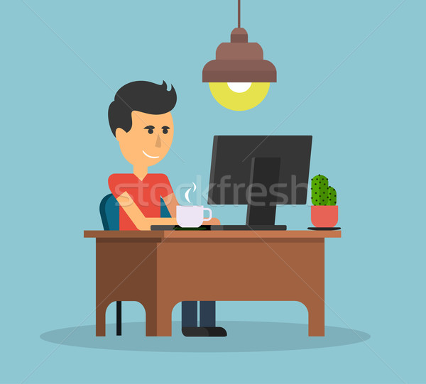 Man Work with Computer Design Flat Stock photo © robuart