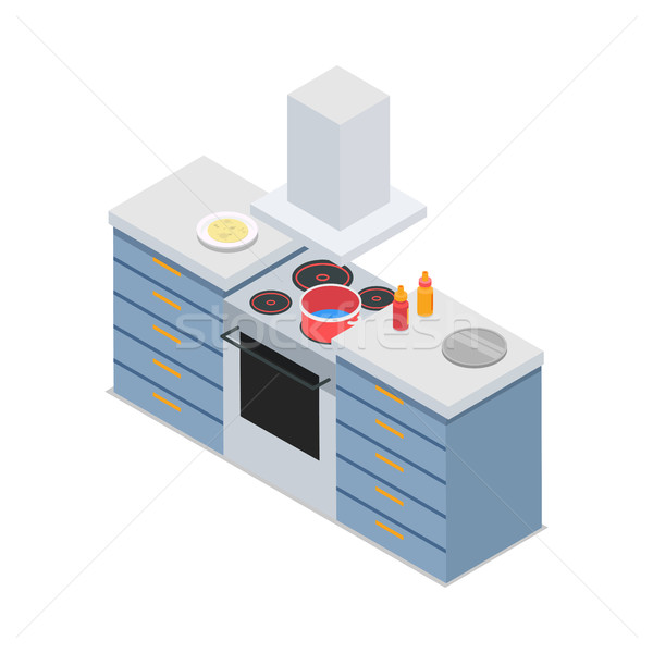 Four-Burners Cooker Isolated At Restaurant Kitchen Stock photo © robuart