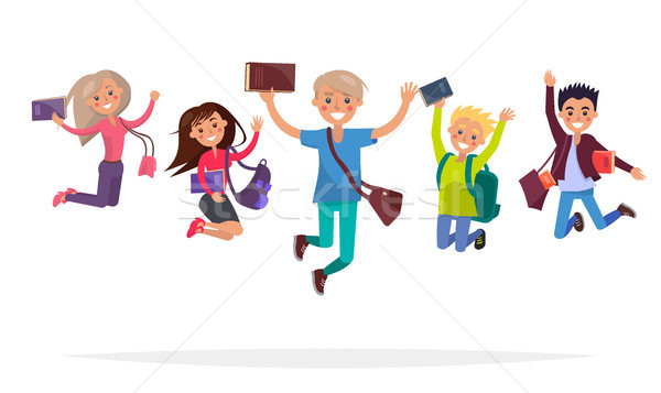 Group of Jumping Students Isolated Illustration Stock photo © robuart