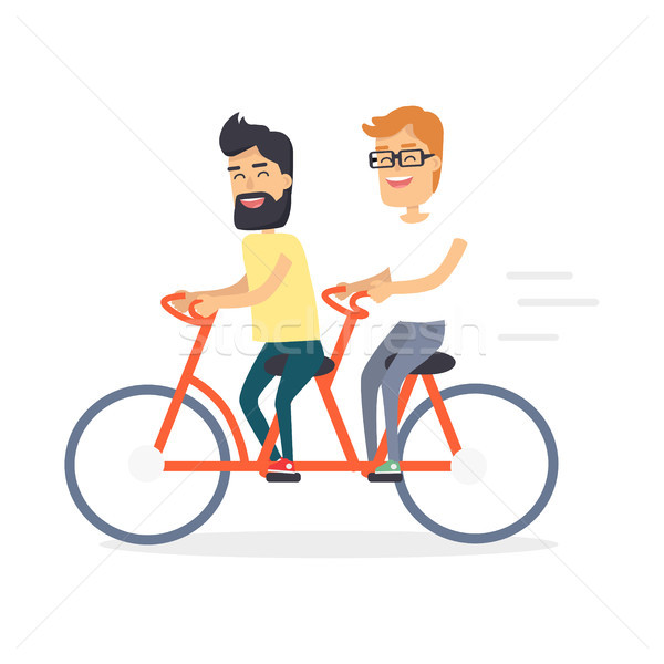 Twee vrienden verdubbelen Rood fiets grafische Stockfoto © robuart