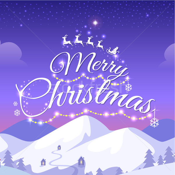 Merry Christmas Greeting Card with Snowy Mountains Stock photo © robuart