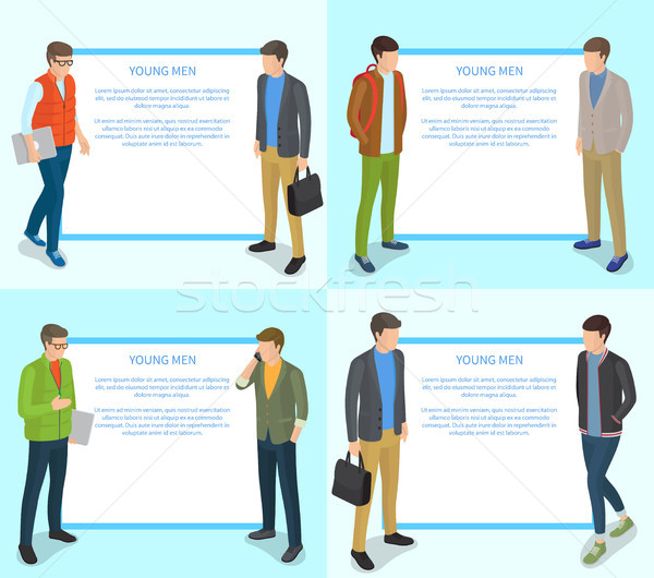 Young Men Collection of Illustration on Light Blue Stock photo © robuart