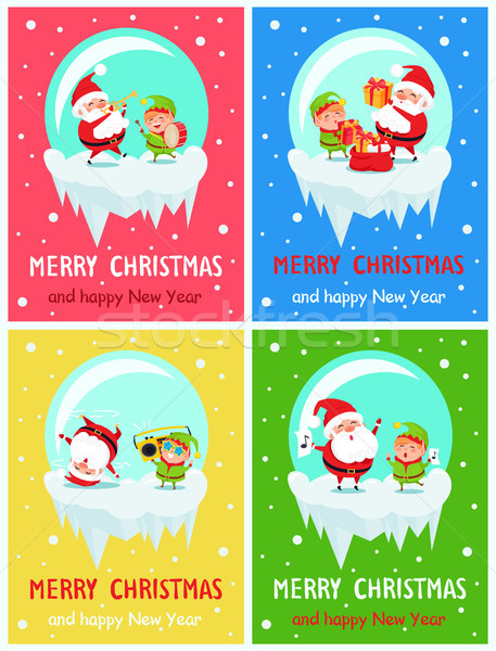 Happy New Year Merry Christmas Poster Santa Elf Stock photo © robuart