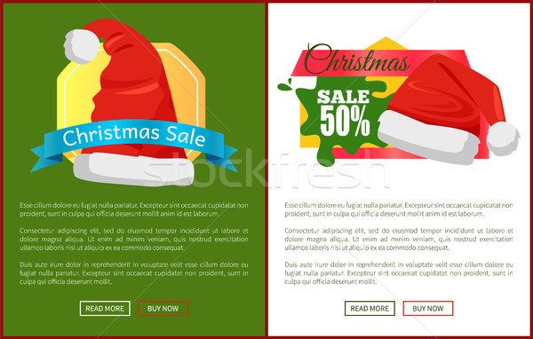 Stock photo: Christmas Sale Santa Hats on Promo Labels Vector