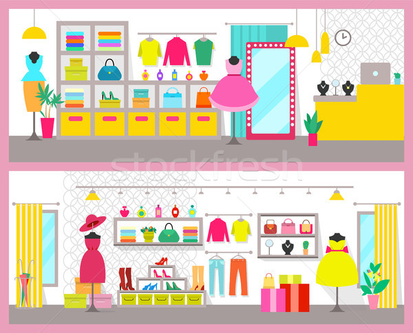 Pair of Colorful Cards with Bright Clothes Shops Stock photo © robuart