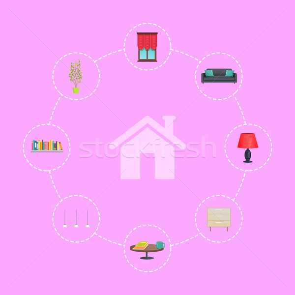 House Icon Surrounded with Interior Decor Elements Stock photo © robuart