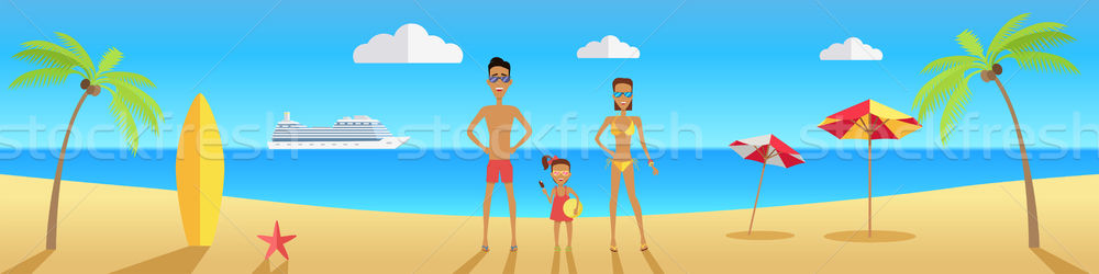 Happy family on beach during vacations. Vector illustration Stock photo © robuart