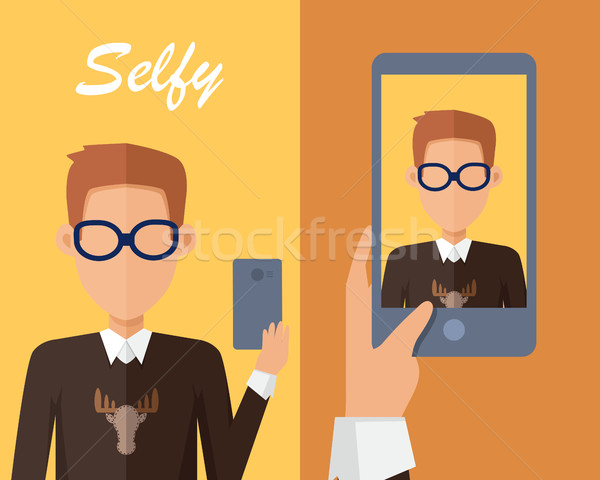 Okostelefon fiatalember elvesz önarckép saját mobiltelefon Stock fotó © robuart