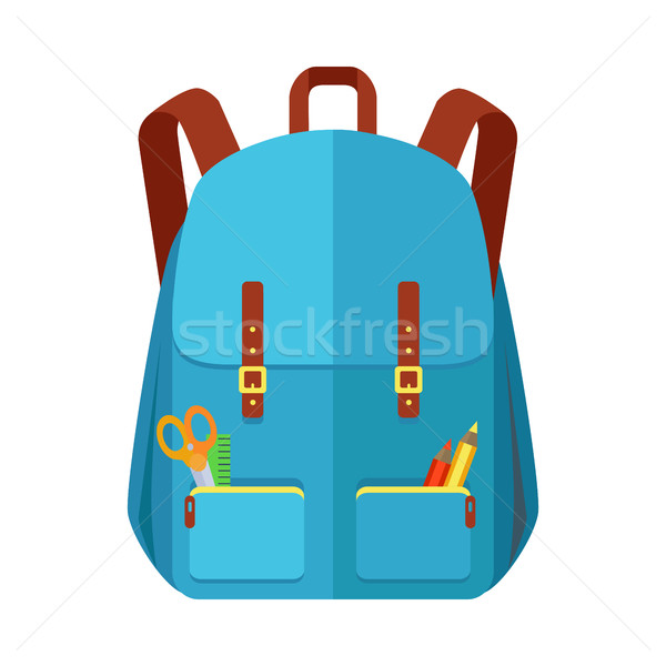 Blue Backpack Schoolbag Icon in Flat Style Stock photo © robuart