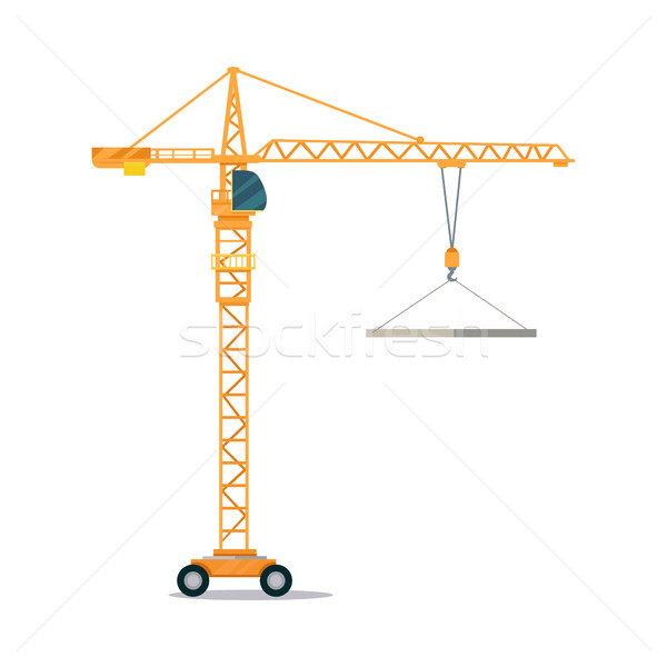 Industrial Yellow Crane Lifting Heavy Glass Elemet Stock photo © robuart