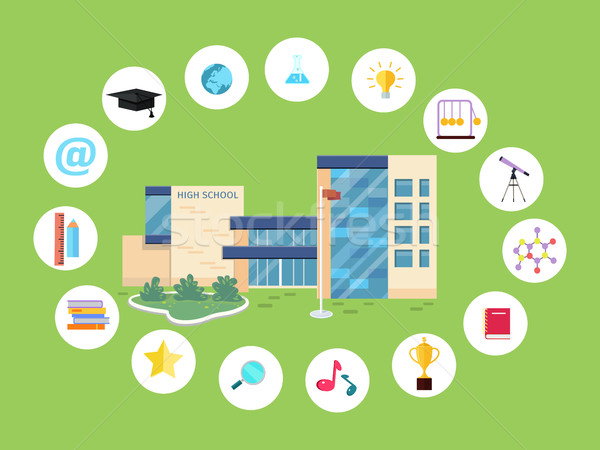 Set of School Icons. Building Book Devices. Vector Stock photo © robuart