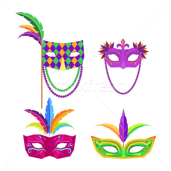 Stock photo: Colombina Carnival Mask with Feathers Flat Vector