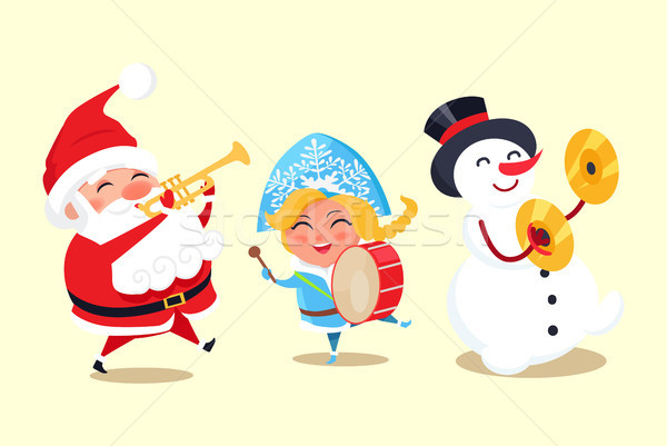 Santa and Maiden with Snowman Vector Illustration Stock photo © robuart