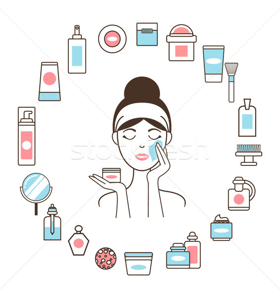 Woman in Headband inside Circle of Cosmetic Means Stock photo © robuart