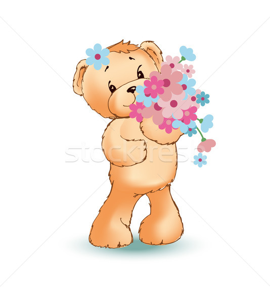 Little Toy Bear with Big Bouquet of Wild Flowers Stock photo © robuart