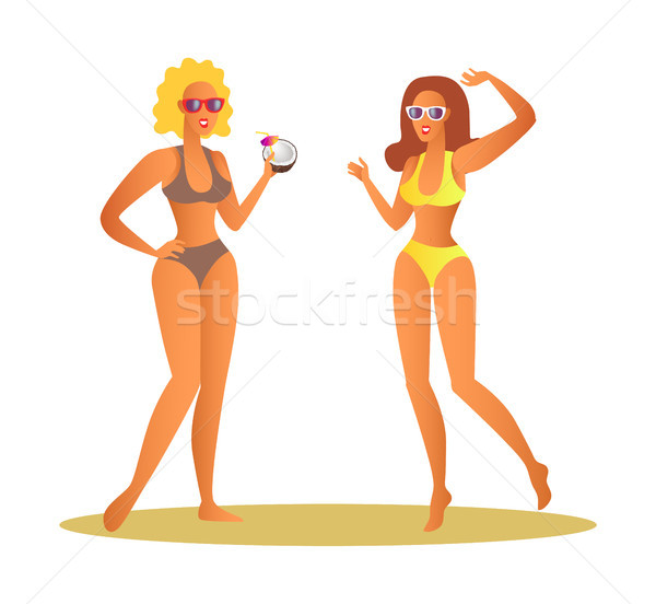 Sexy Women in Swimsuits Bikini and Bra Having Fun Stock photo © robuart