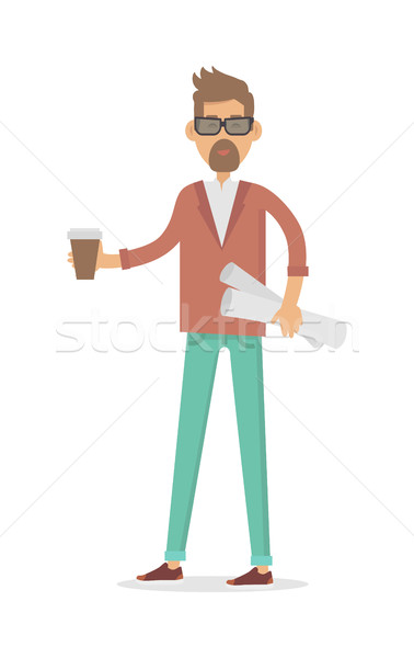 Freelancer with Cup of Coffee and New Project Isolated Stock photo © robuart