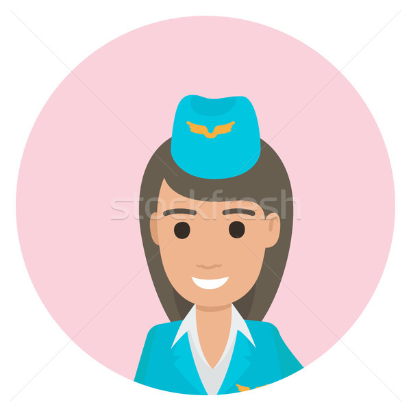 Cheerful Dark-haired Stewardess in Blue Uniform Stock photo © robuart