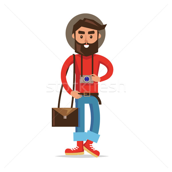 Hipster Tourist with Camera Cartoon Character Stock photo © robuart
