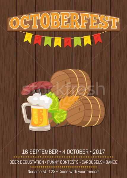 Octoberfest Poster with Wooden Background and Text Stock photo © robuart