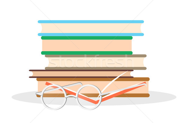 Köteg irodalom nyitott könyv szemüveg közelkép szín Stock fotó © robuart
