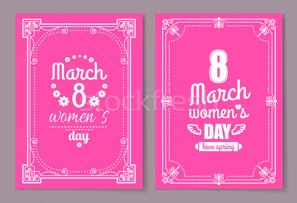 Womens Day Postcard with Big Sign and Swirly Frame Stock photo © robuart