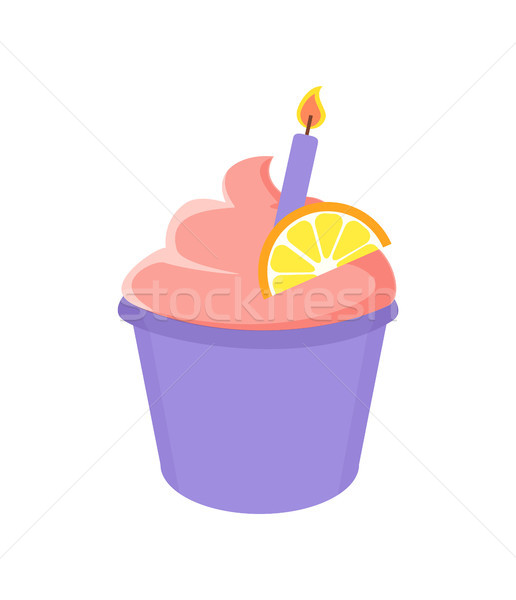 Birthday Cupcake with Lighted Candle and Orange Stock photo © robuart