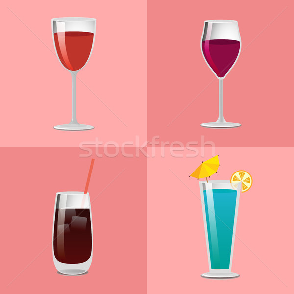 Set Summer Cocktails Vodka with Cola, Blue Lagoon Stock photo © robuart