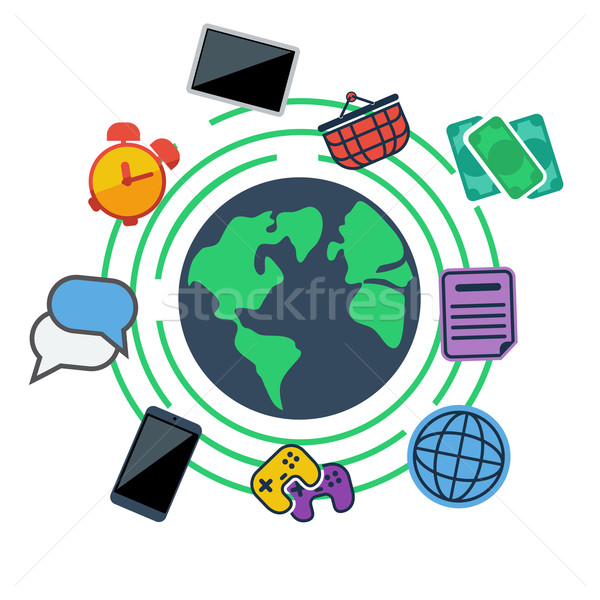 Earth surrounded web, social and media icons Stock photo © robuart