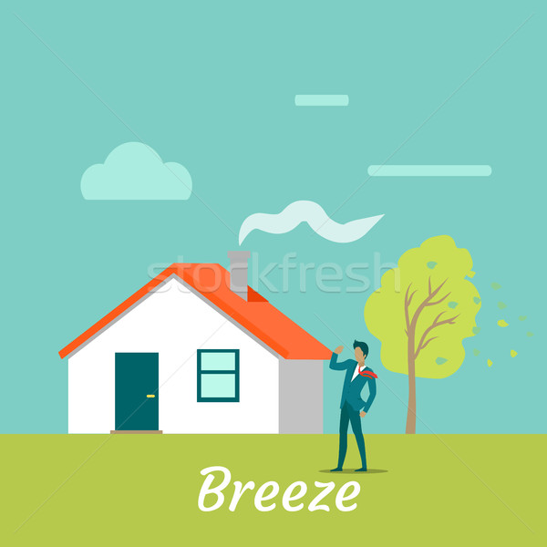 Breeze Gentle Wind Blowing on Young Man. Vector Stock photo © robuart